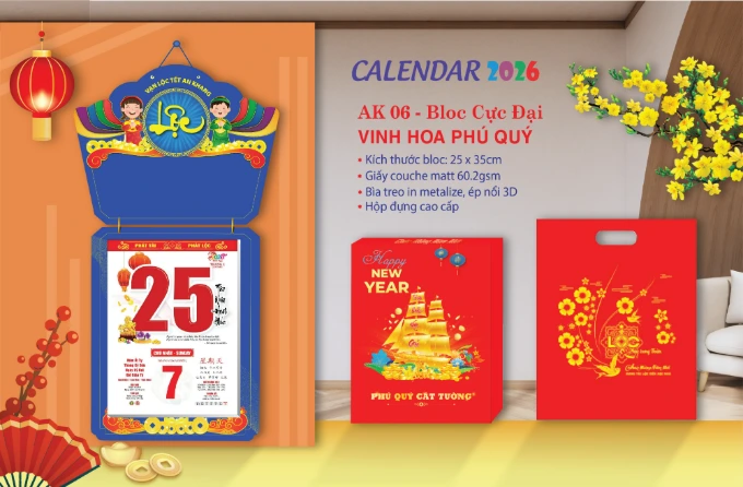 lịch bloc treo tường màu xanh tấn tài tấn lộc