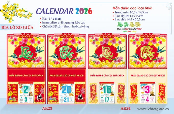 lịch lò xo chim én dán chữ nổi
