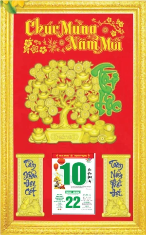 in lich tet Khung Phù Điêu Nền Nhung Mai Vàng Tài Lộc