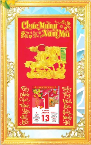 in lich tet Khung Phù Điêu Song Mã Phát Tài