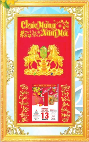 in lich tet Khung Phù Điêu Song Mã Tài Lộc