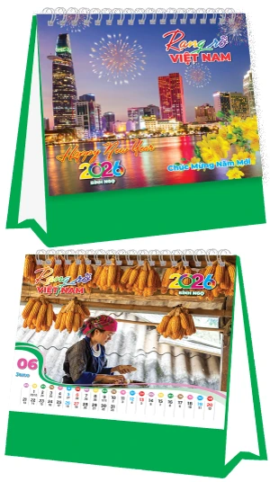 in lich tet Lịch Bàn Rạng Rỡ Việt Nam Đế Xanh Lá