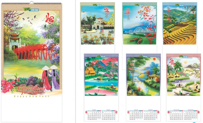lịch 7 tờ 2026 tranh lụa Việt Nam