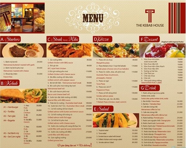 In menu nhà hàng giá rẻ, miễn phí thiết kế tại Công ty In ấn An Khang