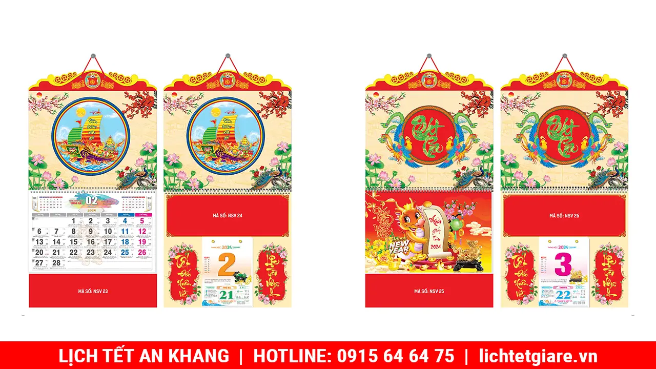 Mẫu in lịch tết lò xo giữa