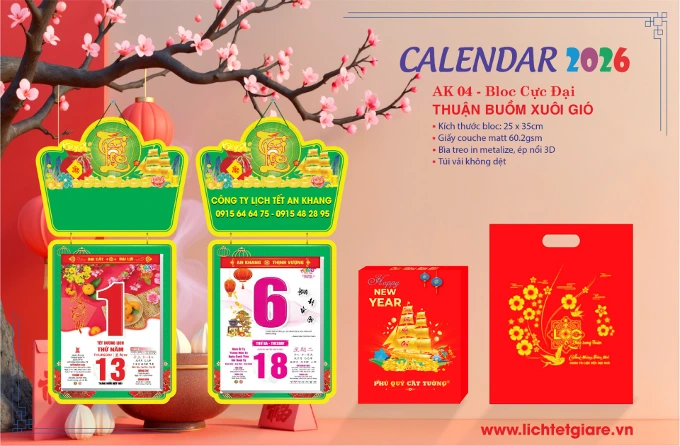 Lịch Bloc Thuận Buồm Xuôi Gió 25x35cm xanh lá