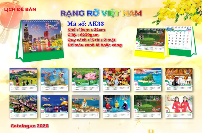 Lịch Để Bàn 2026 Chủ Đề Việt Nam Rạng Rỡ Đế Xanh Lá Và Vàng