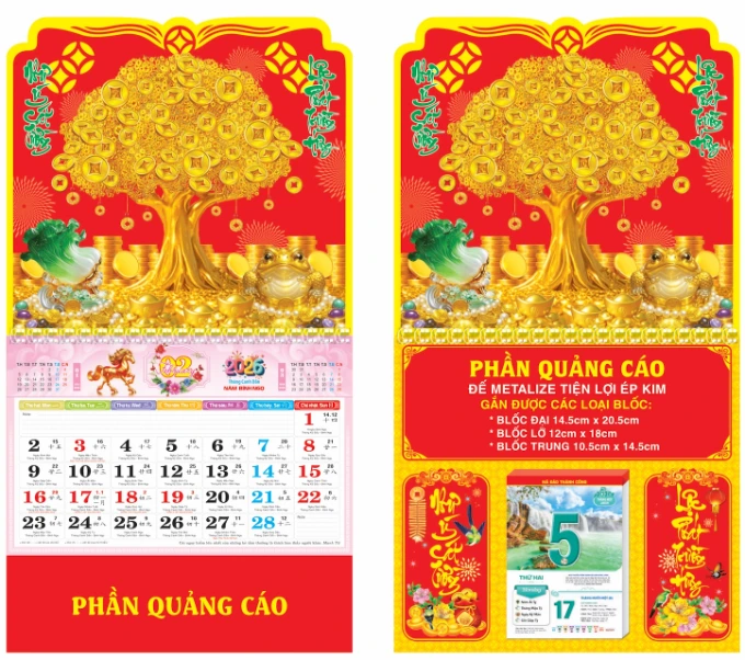 Lịch Lò Xo Giữa Gắn Bloc Cây Tiền