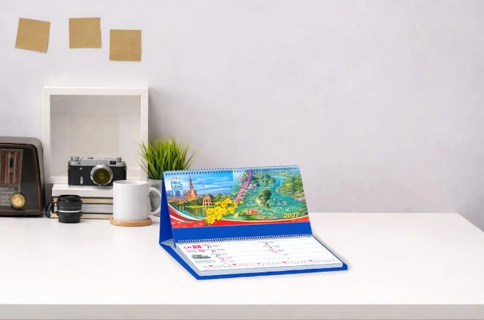 In Lịch Bàn Có Note 2027 phong cảnh và hoa